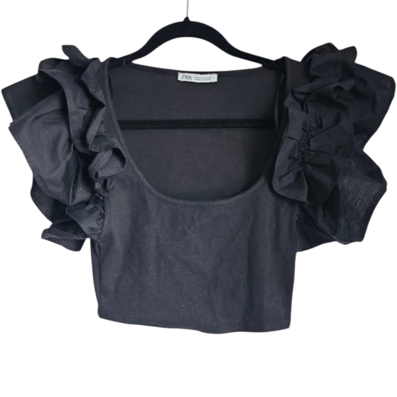 Zara Tops - Zara Puff Sleeve Black Crop Top